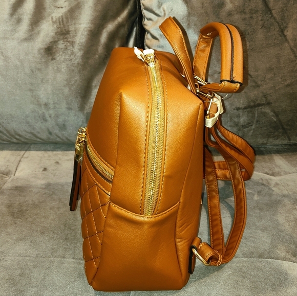 NWT E-HANDBAGS VEGAN QUITTED BROWN LEATHER 3-WAY TOTE BACKPACK & SHOULDER BAG